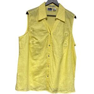 NEW Edward Woman Irish Linen Top Sleeveless Button Embroidered Women's Plus 2X